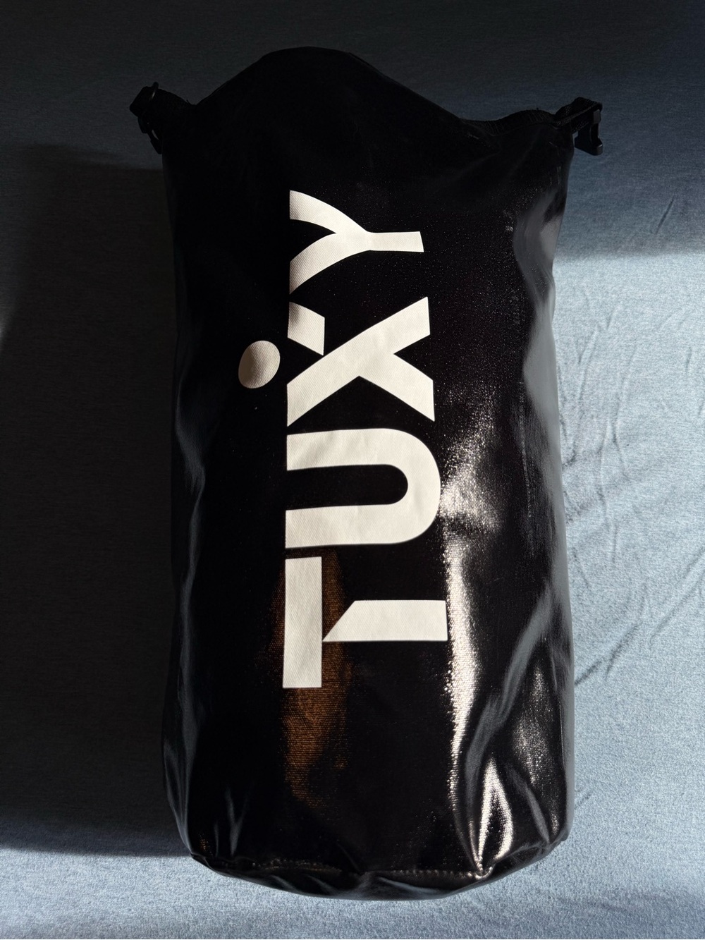 tuk Black Roll-Top Duffel with Bold White Logo